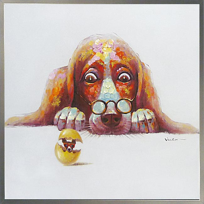 絵画 H830mm W830mm ダイナミックな壁掛けインテリア かわいいワンコ・フクロウ・クマの絵 額付き 「ドッグシリーズ-1」かわいい 犬の絵 眼鏡 バセ...