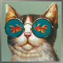 【全商品ポイント10倍!!】絵画 H830mm W830mmダイナミックな壁掛けインテリアかわいい猫ちゃん・ワンコ・フクロウ・クマの絵 額付き 人気の絵画！スタッフおすすめ♪『金魚 眼鏡』猫　金魚 赤