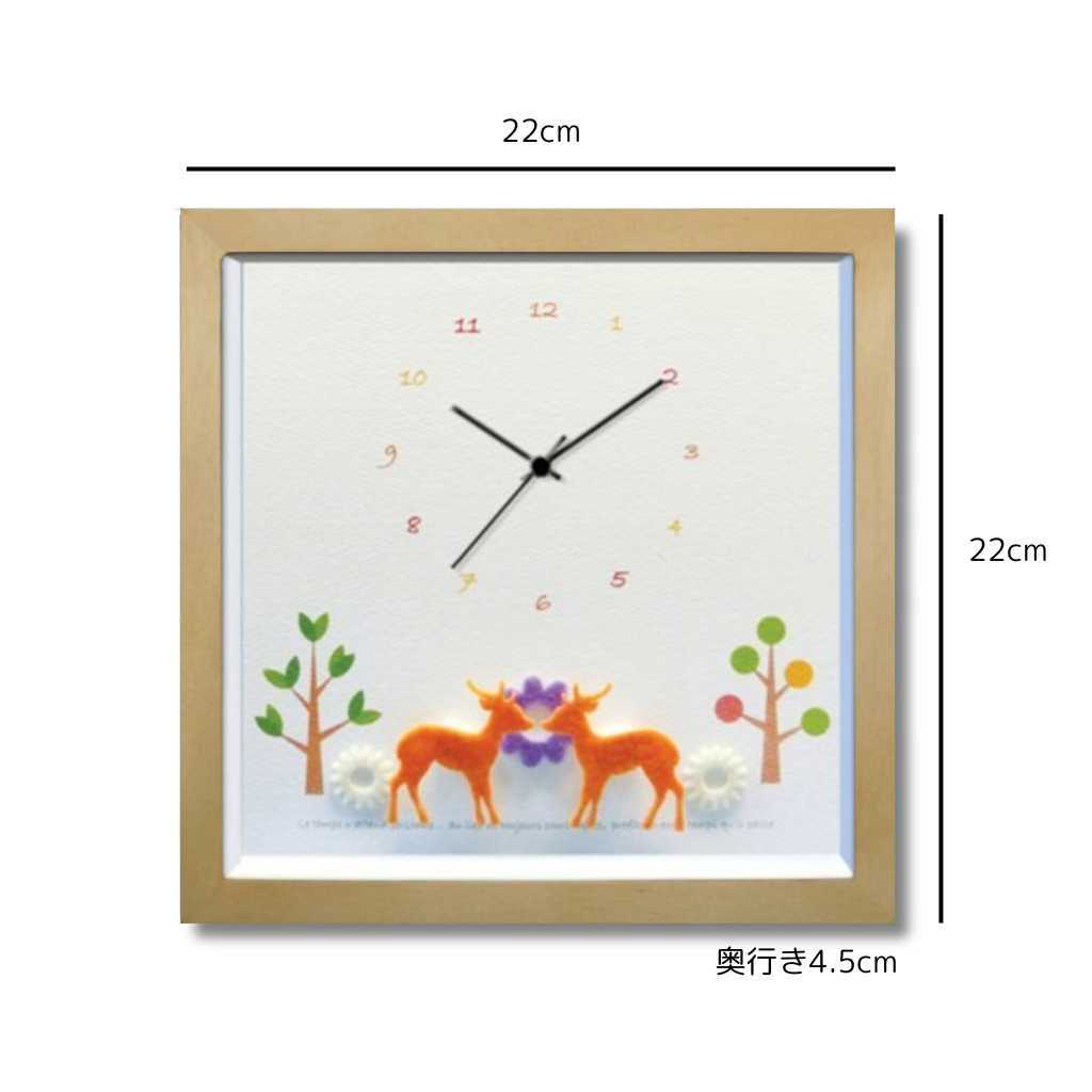 【マラソン限定クーポン】 時計 壁掛け 掛け時計 かわいい 音がしない 小さめ 22cm 正方形 置ける 飾れる 子供部屋 小鹿 バンビ