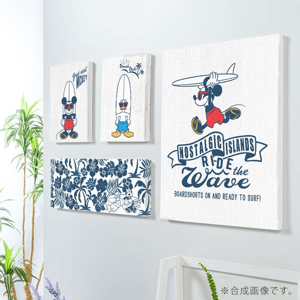 Disney 4枚組 アート パネル Mickey surfing 複合画 アレンジ自在 ファブリックパネル セットで飾れる ミッキーマウス 壁掛け フレンズ 仲良し 壁飾り お得なセット ポップ 絵 お祝い カフェ 飲食店 施設 ショップ 教室 スクール レッスン サロン ポスター 広告 ドナルドのサムネイル