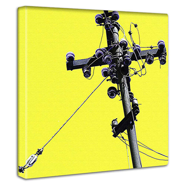 アートパネル | シンプルデザイン インテリア | サイズ30～100cm | 電柱の絵 デザイン キャンバス 黄色 イエロー ガレージ キッズスペース装飾 カジュアル 渋谷系 ダンス ミュージック 音楽 ディスクジャケット風 装飾 ギフト 贈り物 プレゼント