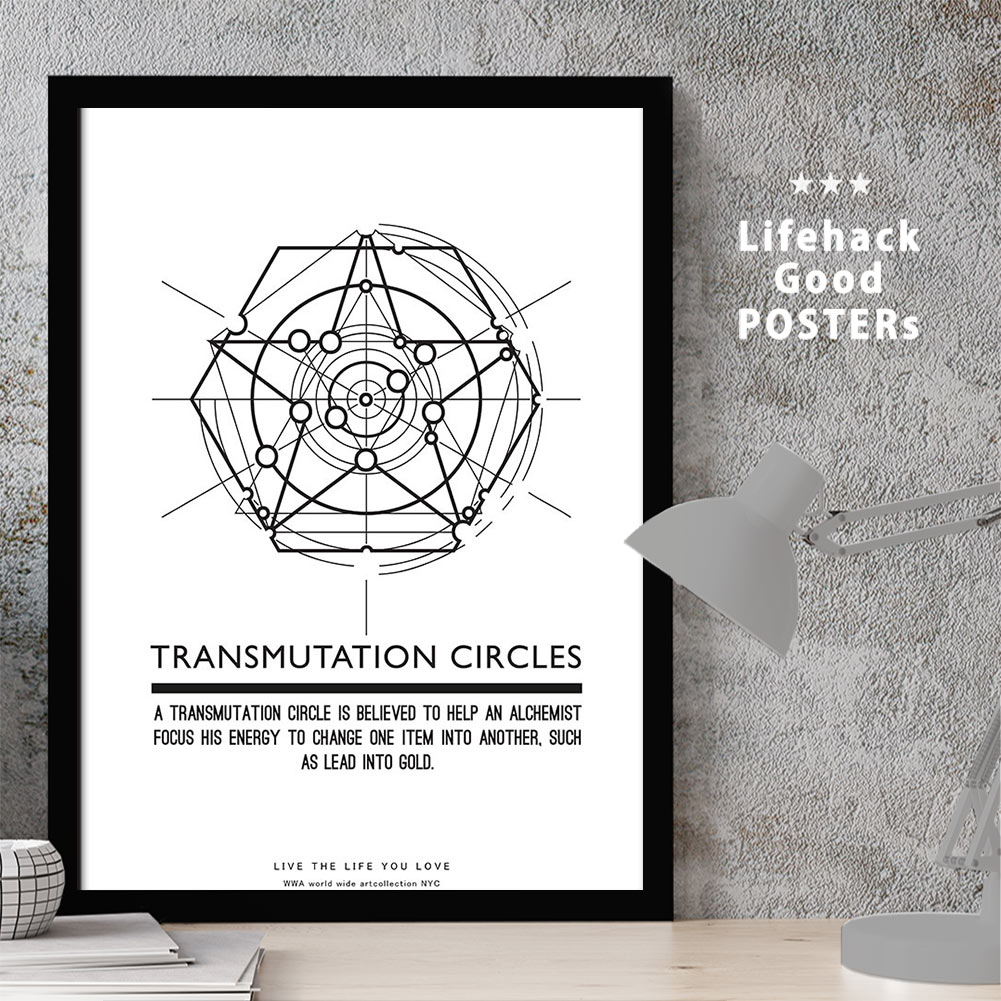 アートプリントフレーム A3ポスター フレーム付き 錬金術 シンボル Transmutation circles シンボルマーク 古代神話 シュメール 古代宗教 紋章 暗号 守り神