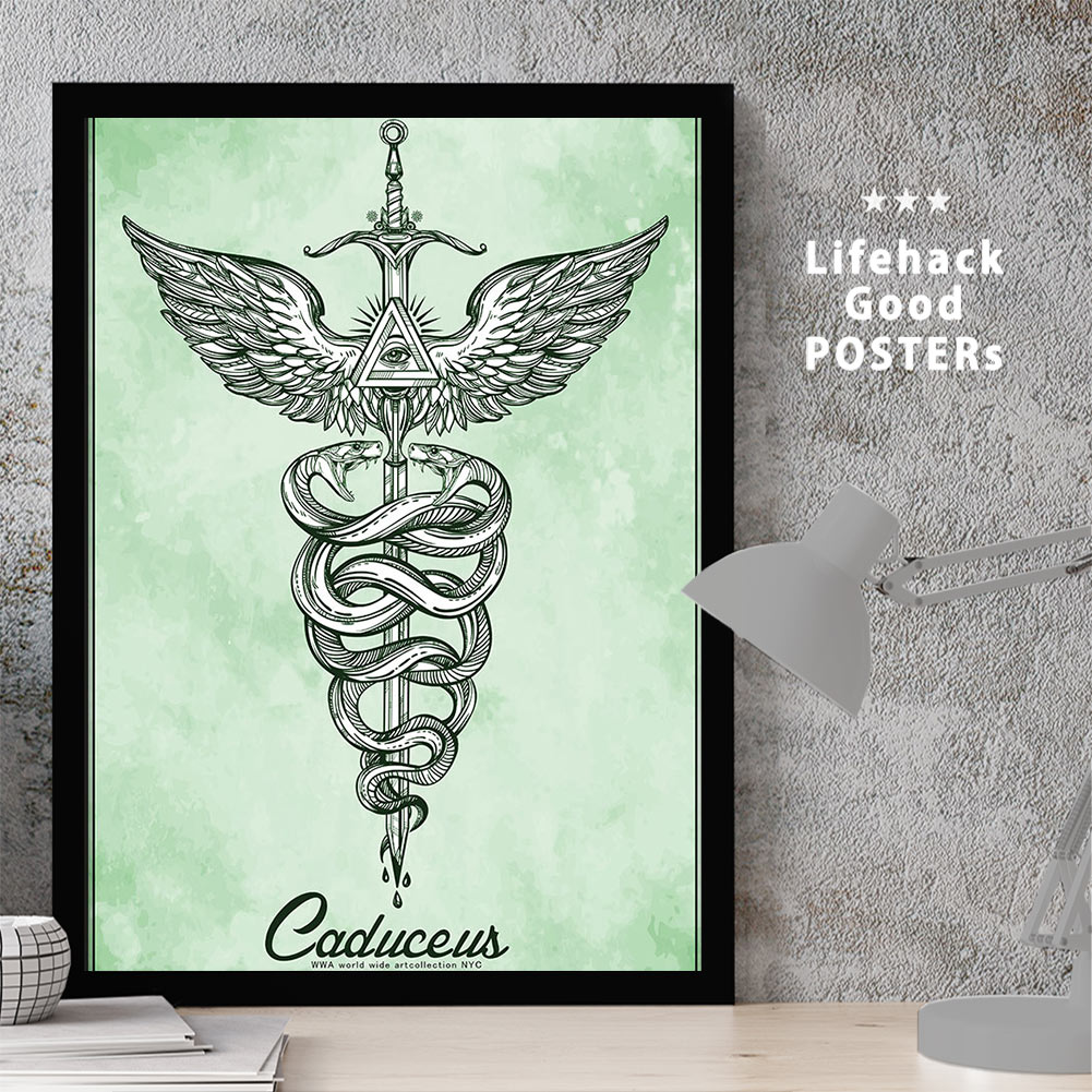 【マラソン限定クーポン】 アートプリントフレーム A3ポスター フレーム付き 伝令使 蛇の杖 カドセウス..