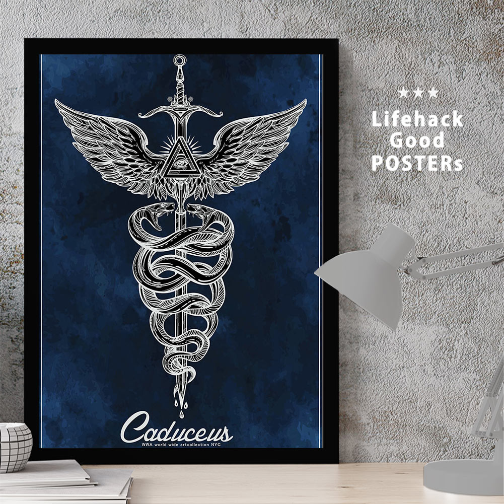 アートプリントフレーム A3ポスター フレーム付き 伝令使 蛇の杖 カドセウス シンボル ヘラ イーリス エジプト シュメール 古代 神話 神 守り神