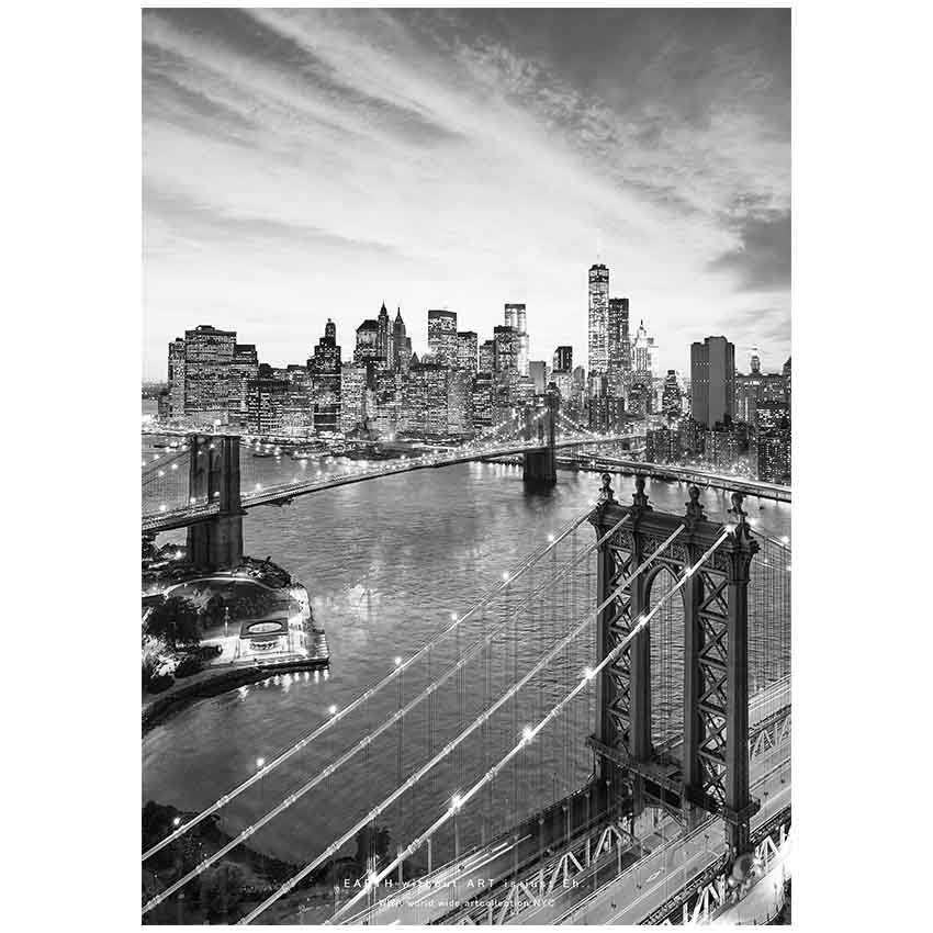 モダンポスター ミニマルアート | ブルックリンブリッジ NYC 海 風景 橋 白黒写真 ニューヨー