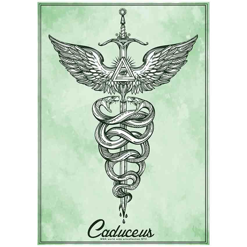 ポスター インテリア アートポスター Caduceus symbol【A3サイズ】 蛇の杖 ケーリュケイオン