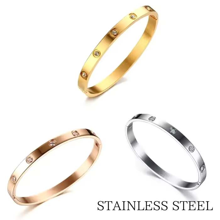 ステンレスバングル サージカルステンレス製6mm幅CZバングル 3カラー2サイズ 金属アレルギー対応 ゴールドバングル ステンレス製バングル メール便送料無料 ...
