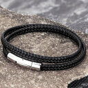 サージカルステンレス製ブレスレット 2レイヤー本革シンプルブレスレット カニカン金具 金属アレルギー対応 メンズブレスレット レザーブレスレット