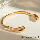 ステンレスバングル サージカルステンレス製ウエーブデザインゴールドプレーティングオープンバングル 金属アレルギー対応 ゴールドバングル ステンレス製バングル メ...