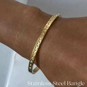 ステンレスバングル サージカルステンレス製CZ付き 4mm幅ゴールドプレーティングバングル 金属アレルギー対応 ゴールドバングル ステンレス製バングル メール便...