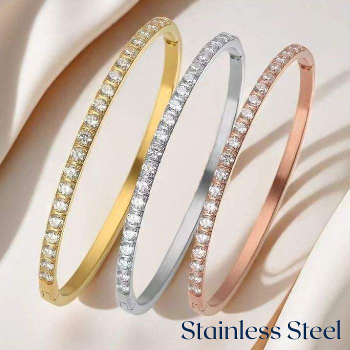 ステンレスバングル サージカルステンレス製4mm幅CZバングル alnb33 金属アレルギー対応 ゴールドバングル ステンレス製バングル メール便送料無料 ポー...
