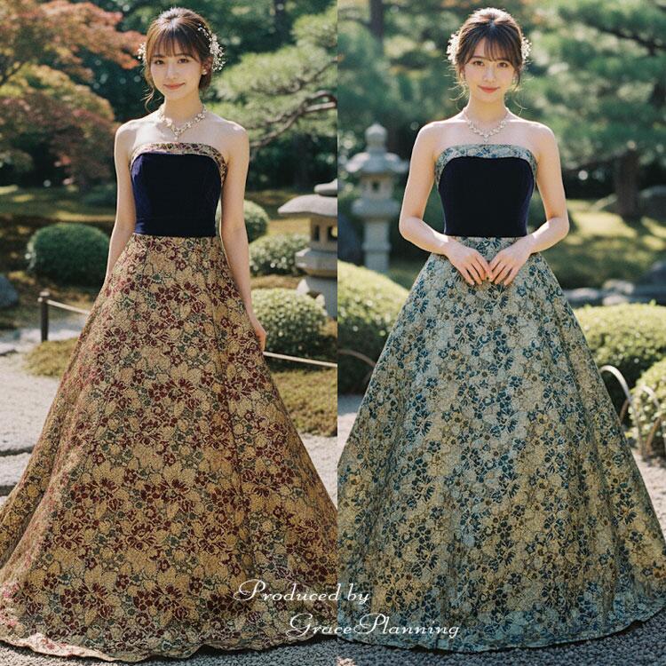 ブラックフライデー★【ポイント10倍中！】【即納】カラードレス 7号9号11号13号15号(和柄ゴールド) パ..