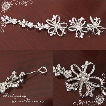 【訳あり/アウトレット】髪飾り ヘアアクセサリー ウエディング ヘッドドレス お花 シルバー ループ付き ウェディング ブライダル アクセサリー カチューシャ風 (hd-1023-b)【メール便発送可】