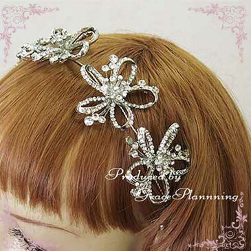 【訳あり/アウトレット】髪飾り ヘアアクセサリー ウエディング ヘッドドレス お花 シルバー ループ付き ウェディング ブライダル アクセサリー カチューシャ風 (hd-1023-b)【メール便発送可】