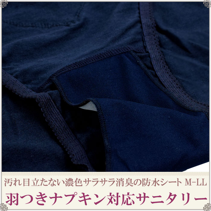 サニタリーショーツ フロントレース 羽根つき 生理用ショーツ 2枚 セット 送料無料[M:1/2]M L LL 大きいサイズ 漏れない 蒸れない 綿 生理パンツ 産後用