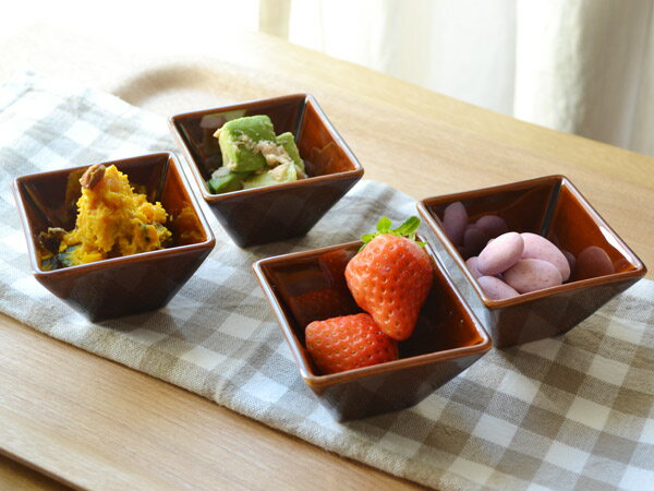 【2000円クーポン 〜11/27 1:59】スクエアプチボウル(アメ色)(アウトレット)小鉢 角鉢 デザートボウル お菓子入れ アメ色食器 激安 スクエア お...