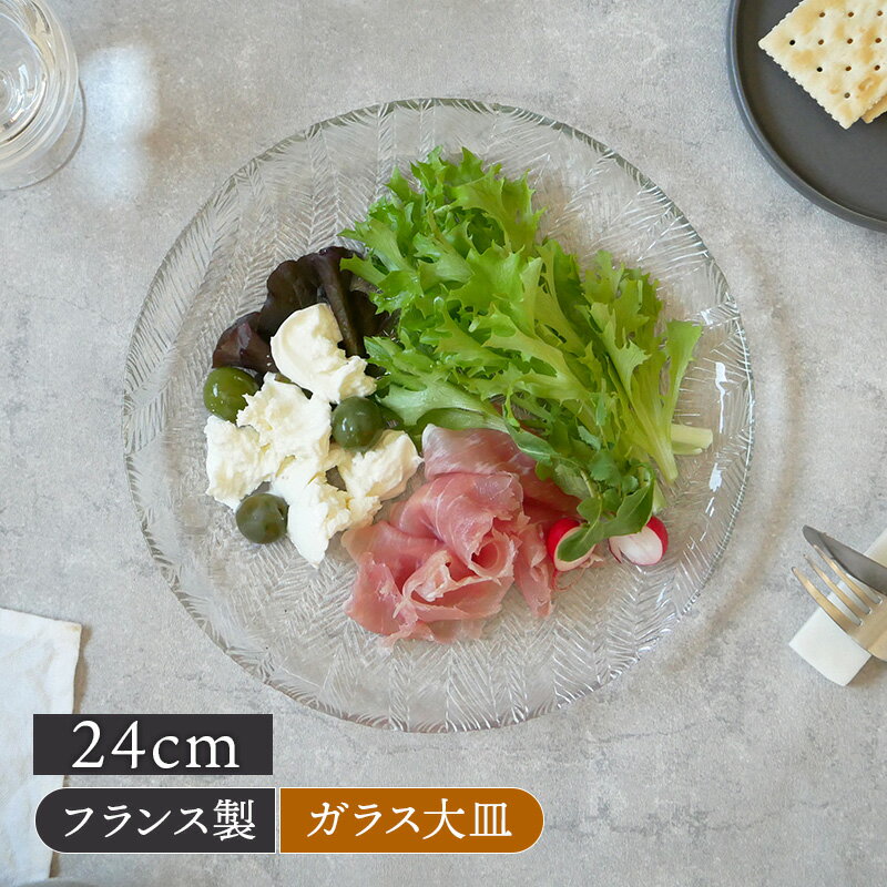 【最大400円OFFクーポン6/1～6/7 9:59】ガラスプレート 24cm 網目模様 アウトレットプレート お皿 皿 食器 洋食器 おしゃれ 大皿 ディナープレート ワンプレート 盛り皿 主菜皿 サラダ皿 デザ…