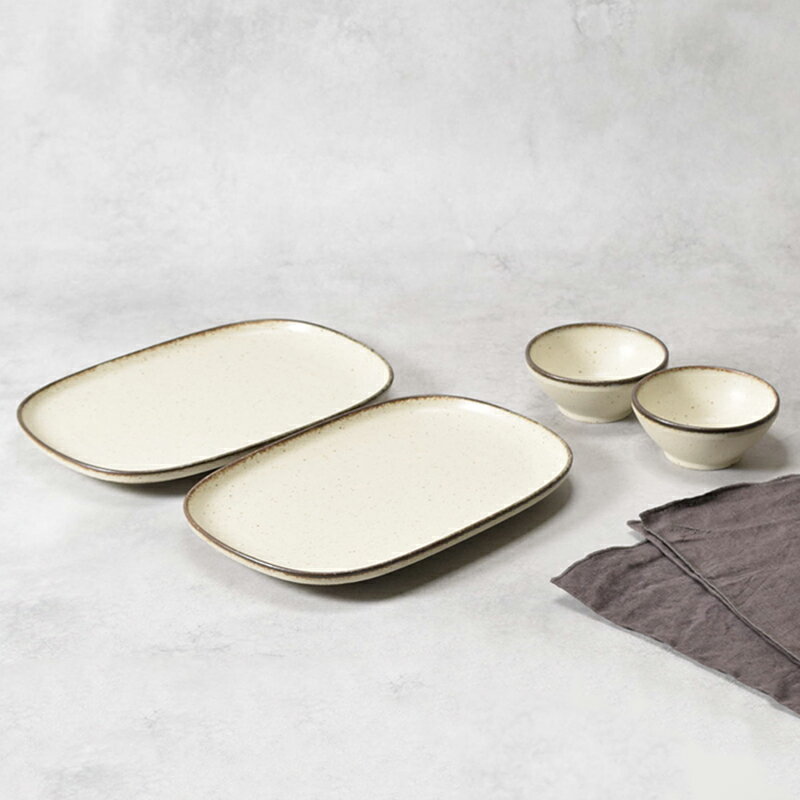 変形皿 ＆ 小鉢 2人用 4点セット Creteクレタ 送料無料洋食器 小鉢 大皿 長角皿 取り鉢 ヨーグルトボウ..