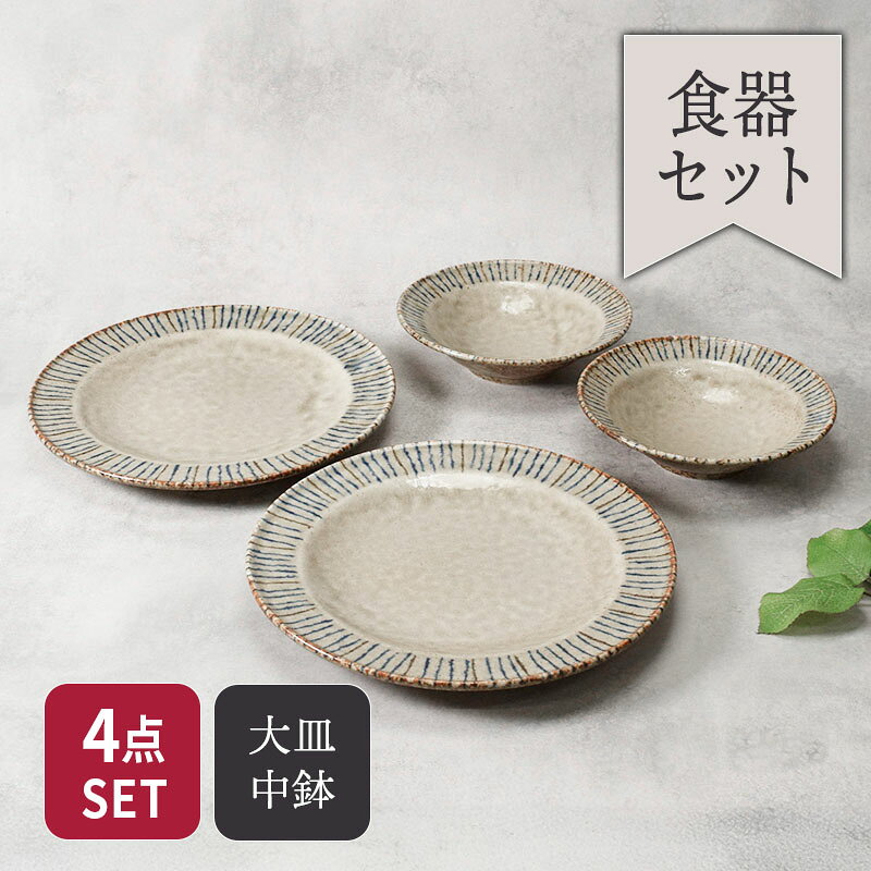 リム型 プレート 大 24.5cm ＆ ボウル 中 17.5cm 各2点 合計4点セット 松葉食器セット セット食器 まとめ買い ペア食器 和食器 お皿 皿 プレート 食器 大皿 ディナープレート 盛り皿 パスタ皿 主菜皿 鉢 中鉢 取り鉢 煮物