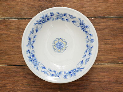 藍黄二色　花柄　中華丸高台皿　21cm大皿/中華皿/炒飯皿/天津飯丼/中華食器/深皿/盛鉢/セール/中華丼/天津丼/チャーハン皿/取り皿/中皿/おしゃれ