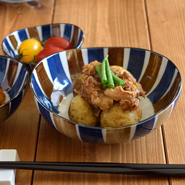 和食器 煮物鉢　青茶サビ十草和食