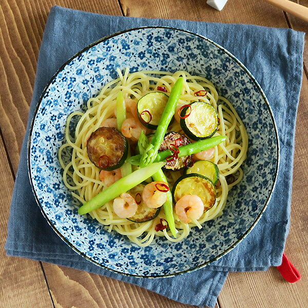 和食器 パスタ皿 (藍染小花) カレー皿 和 カレーボウル パスタボウル 花柄食器 大鉢 大皿 カフェ風 おしゃれ 和柄 和風