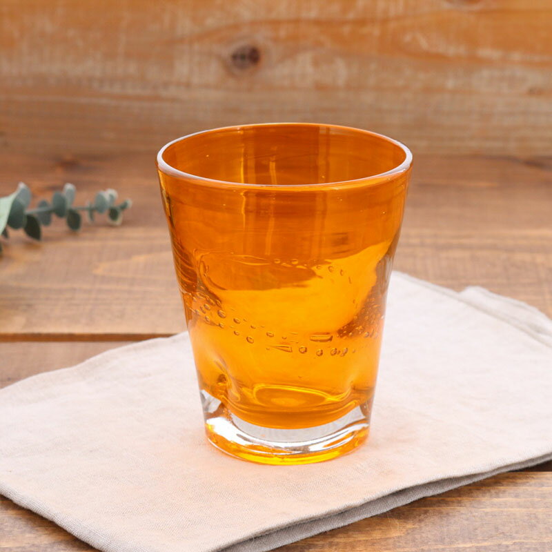 在庫限り カラーグラス 360cc オレンジ 手吹きガラス 風水グラス 箱入り アウトレットグラス コップ カップ ガラス食器 ガラス製 食器 手作りガラス アイスコーヒー アイスティー カクテル ハイボール 来客食器