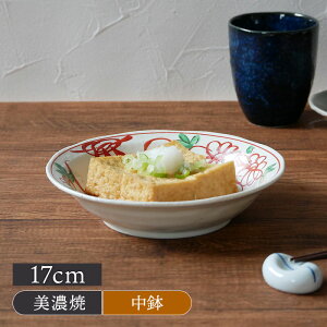 中鉢 17cm 粉引 手描き赤絵 和食器ボウル 鉢 お皿 皿 食器 中鉢 取り鉢 取り皿 煮物鉢 サラダボウル ヨーグルトボウル シリアルボウル スープボウル デザートボウル