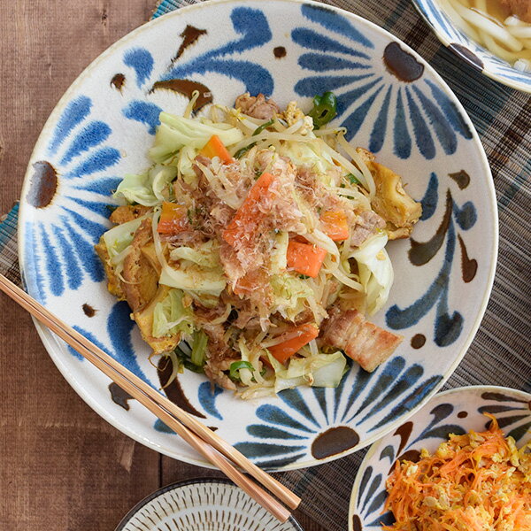 大鉢　25cm　琉球リーフ　和食器 ボウル 鉢 盛り鉢 煮物鉢 サラダボウル パスタ皿 パスタボウル 沖縄風 琉球風 カフェ食器 カフェ風 和カフェ モダン おしゃれのサムネイル