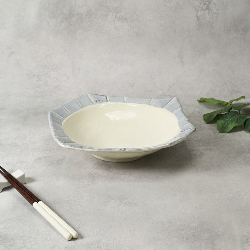 大鉢 24cm 2点セット 変形 なごみ十草 送料無料食器セット セット食器 ペア食器 和食器 鉢 お皿 皿 食器 盛り鉢 盛り皿 ボウル サラダボウル 変形皿 十草模様 おしゃれ シンプル 和モダン