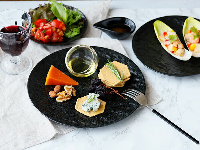 プレート 24cm スレート調 ブラックおしゃれ 皿 食器 和食器 大皿 ディナープレート ワンプレート 盛り皿 パスタ皿 主菜皿 メインプレート サラダ皿 デザート皿 シンプ