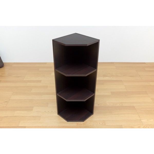 収納ラック ラック シェルフ 本棚 家具 インテリア コーナーラック 3段 BK WAL WH 連結ピン付き コーナー デッドスペース 有効利用 五角形 細長い 転倒防止金具 ネジ隠しシール 見た目もキレイ ウォールナット 濃いブラウン ホワイト インテリア雑貨 雑貨 日用品 収納 棚 白 [3]