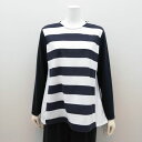 長袖 Tシャツ カットソー トップス レディースファッション ボーダー切替 ストレッチ性あり 肉厚 ムジ 美しい衿ぐり幅 嬉しい丈