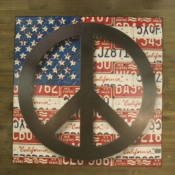 乐天商城 - レリーフ アート ウォールデコレーション 家具 インテリア Old New シリーズ プレート PEACE USA アメリカン雑貨 お店やお家のドア 玄関 リビング 壁掛け 裏側フック等付