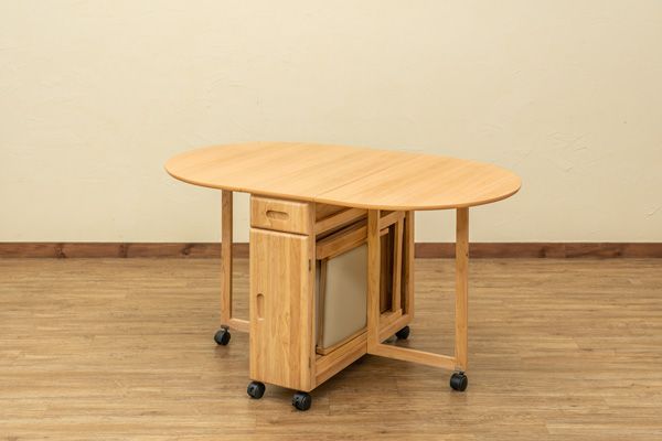 ダイニングテーブルセット ダイニングテーブル テーブル 家具 インテリア バタフライダイニング 5点セット DBR NA 折りたためる天板 チェア 4脚セット 天板片側だけ広げる 引出し1杯付き カトラリー収納 チェア折りたたみ テーブル収納可能 ダークブラウン ナチュラル [3]