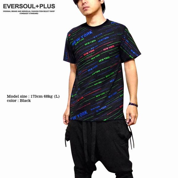 樂天商城 - 半袖 Tシャツ カットソー トップス メンズファッション ストリートテイスト満点 カラフル NEWYORK ロゴプリント 総柄 プリントTシャツ ストライプロゴプリント 総柄Tシャツ ダンス衣装 総柄プリントTシャツ 総柄プリント オススメTシャツ