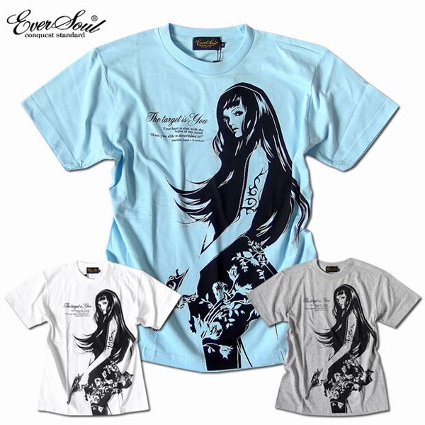 乐天商城 - 半袖 Tシャツ カットソー トップス メンズファッション ライン状 メタリックプリント アクセント セクシー クール スナイパーガール プリントTシャツ エロかっこいい ガールプリント 超クール ロック系スタイル オススメTシャツ AnarchistJAPAN イラスト EVERSOUL 注目度大