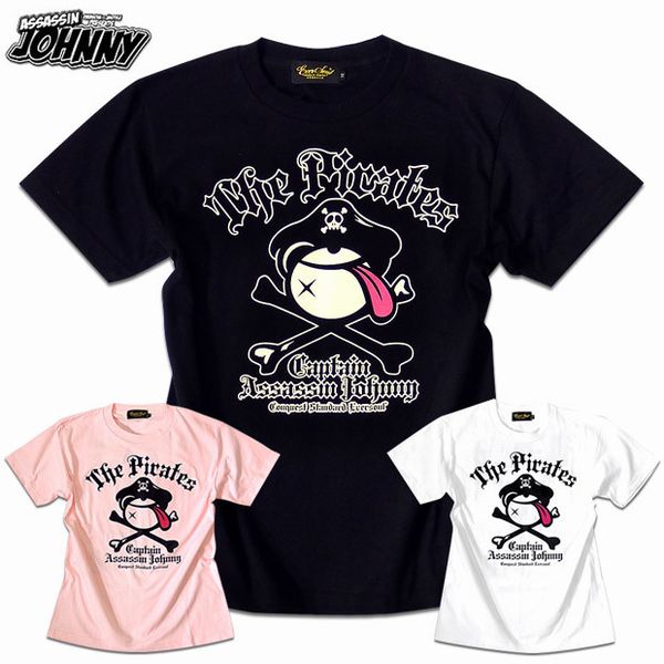 乐天商城 - 半袖 Tシャツ カットソー トップス メンズファッション ペアでオシャレに着れる EVERSOUL マスコットキャラクター 殺し屋ジョニー海賊 プリントTシャツ 海賊旗イメージ ジョニー君 プリント クール 厚盛ラバー ロゴプリントTシャツ 殺し屋ジョニー バックプリント 立体感あり