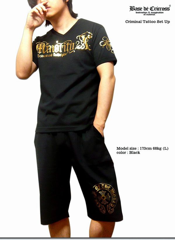 乐天商城 - 半袖 Tシャツ カットソー トップス メンズファッション ラグジュアリー 金箔プリント 悪羅悪羅系 メンズ 日本製 VネックTシャツ セットアップ 部屋着 スポーツに オラオラ系 Tシャツパンツ 金箔プリント多数 悪羅悪羅 上下セットアップ ハーフパンツ パンツゴムウエスト 上下