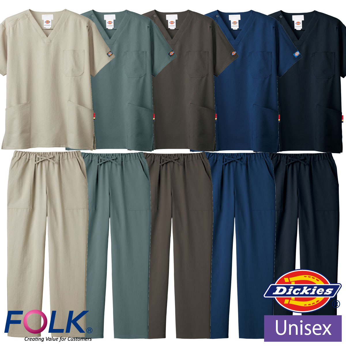 Dickiesスクラブ上下セット 7072SC-5024SC-SET 男性用 SS〜4L フォーク FOLK