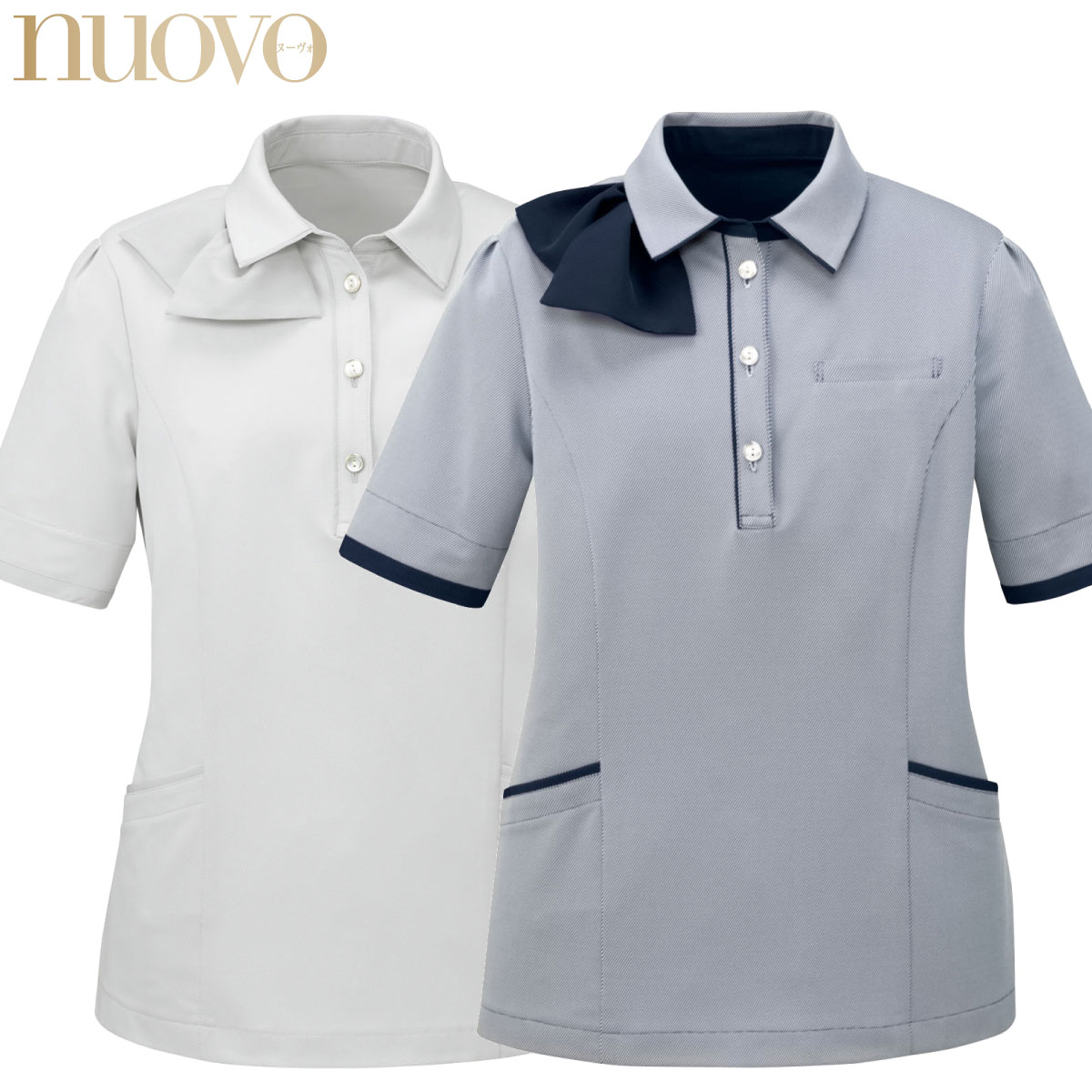 ポロシャツ（リボン付） FB71412 5号〜23号 女性用 NUOVO ヌーヴォ 2色展開