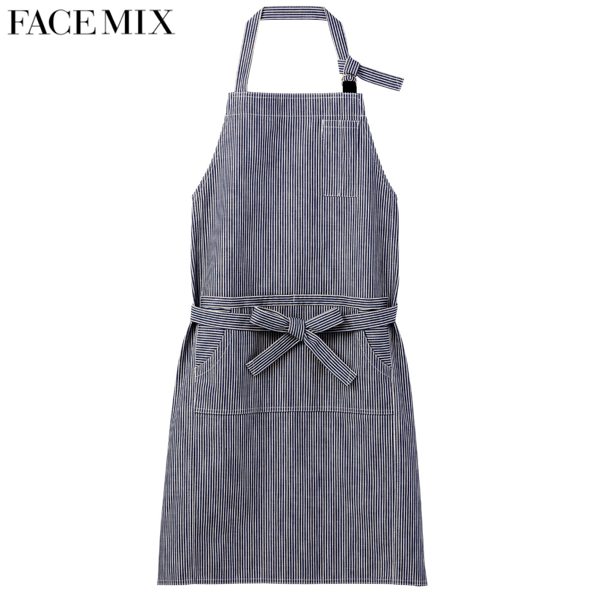 ヒッコリー胸当てエプロン FK7151 フリーサイズ FACEMIX フェイスミックス 1色展開