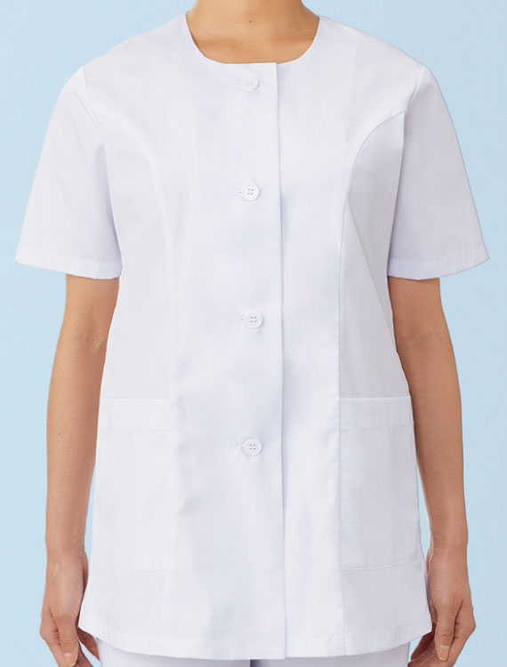 女性用衿無し調理衣 半袖 FA334 S〜4L ホワイト Servo サーヴォ FOOD SERVICE フードサービス