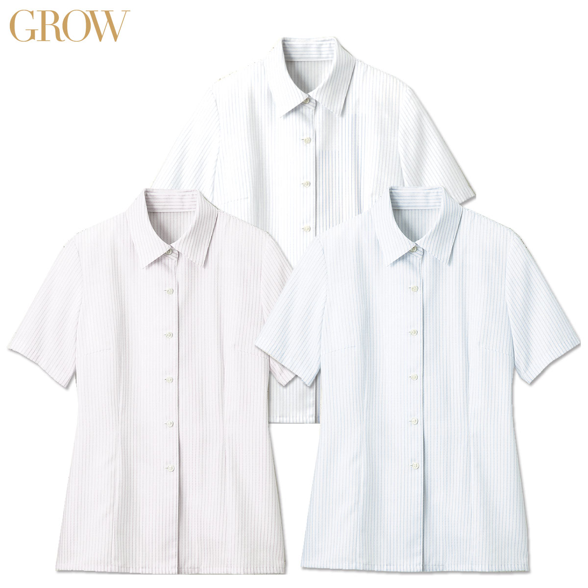 半袖ブラウス GBSL-1351 5号~21号 女性用 GROW グロウ 3色展開