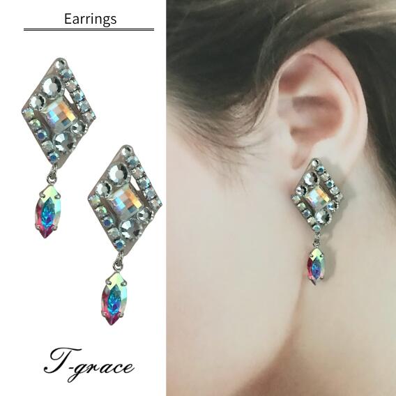 【送料無料】 社交ダンス イヤリング ピアス クリスタルガラス 大ぶり グリーン 緑 ハンドメイド ダン..