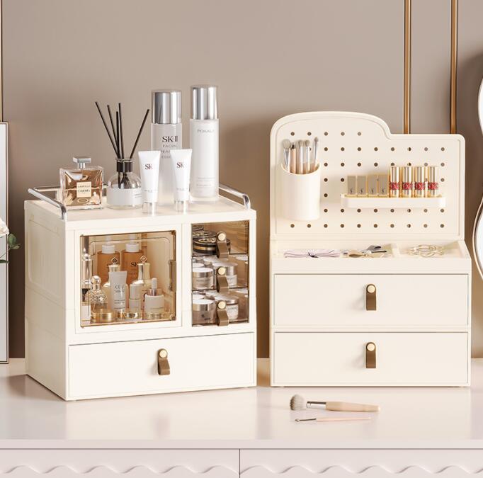 化粧品収納ボックス メイクボックス 持ち運びメイクポーチ 2段 3段 化粧品入れ コスメ収納 メイク収納 大容量 メイクケース ジュエリーケース 引き出し 蓋付き 防塵 防水 浴室 洗面所 収納 オシャレ かわいい