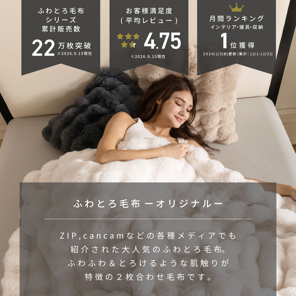 NERUS ふわとろ毛布 Air AirPremium 【正規品】 毛布 ブランケット もこもこ毛布 モコモコ とろとろ ふわふわ シングル セミダブル ダブル ハーフ ふわもこ ふわとろ ポコポコ ひざ掛け 6層 厚手 秋冬 Branchpoint t-interior-10000256 Branchpoint ブランチポイント サンプル画像2