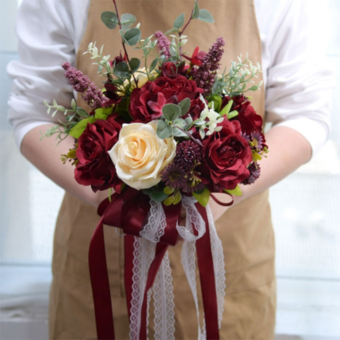 造花 ブライダルブーケ ラウンドブーケ ウェディング ブーケ ウエディングブーケ トスブーケ 結婚式 前撮り 後撮り 撮影 花束【サイズ：26cm*25cm 重さ：250g】