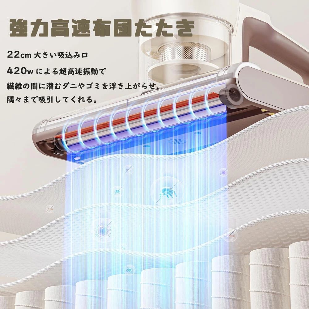 布団クリーナー 布団用掃除機 ダニ取り掃除機 ベット掃除機 ダニちりセンサー ふとんたたき UV除菌 15Kpa 420w超高速たたき 超吸引 55度