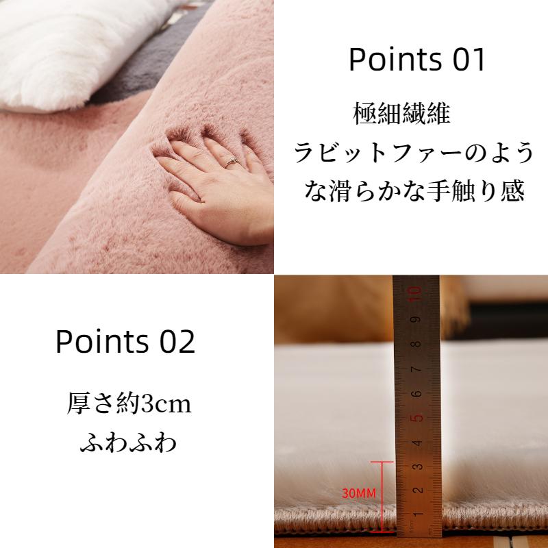 ラグ ラグマット ラビットファー カーペット 高級感 ウレタンラグ 小さめ 大きいサイズ ファー 厚手 無地 洗える 北欧 ふわふわ オールシーズン おしゃれ 床暖房対応 ホットカーペット [3]